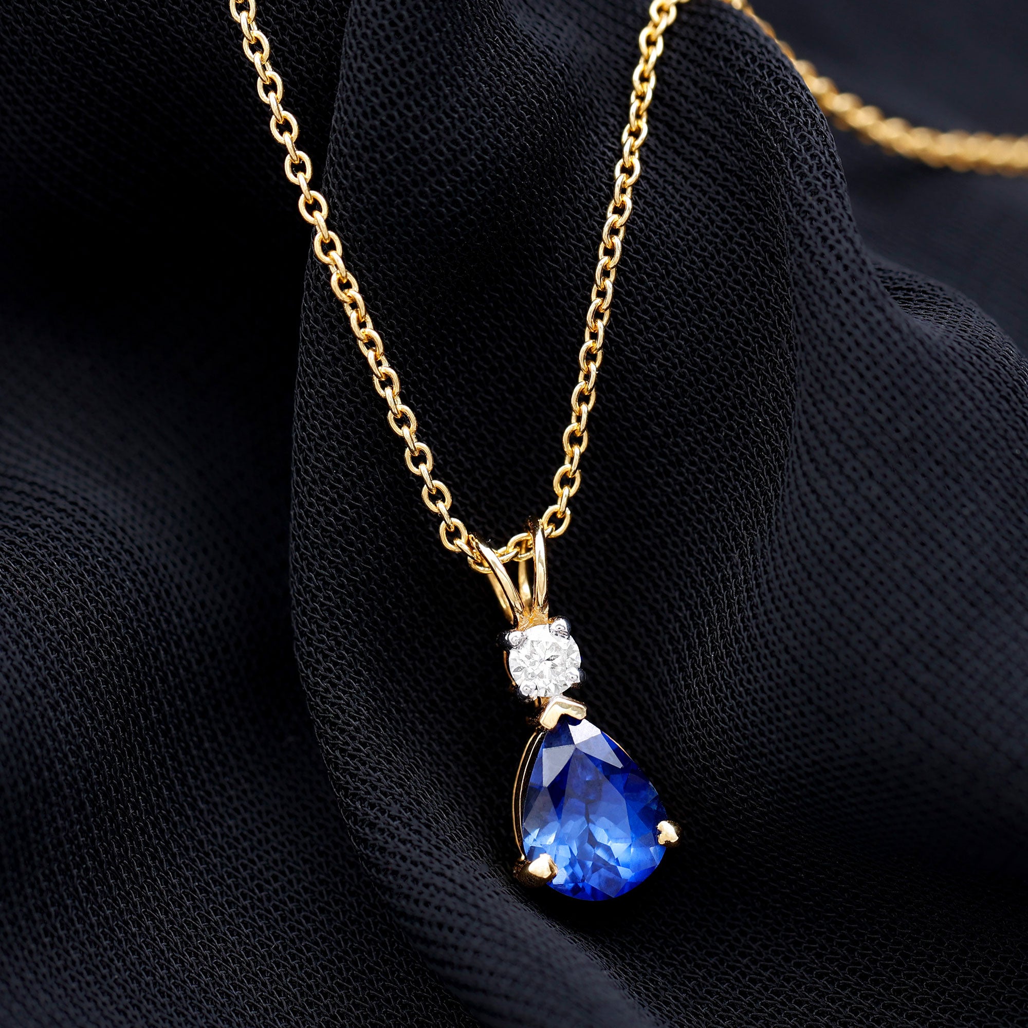 Created Blue Sapphire and Moissanite Modern Teardrop Pendant Lab Created Blue Sapphire - ( AAAA ) - Quality - Rosec Jewels