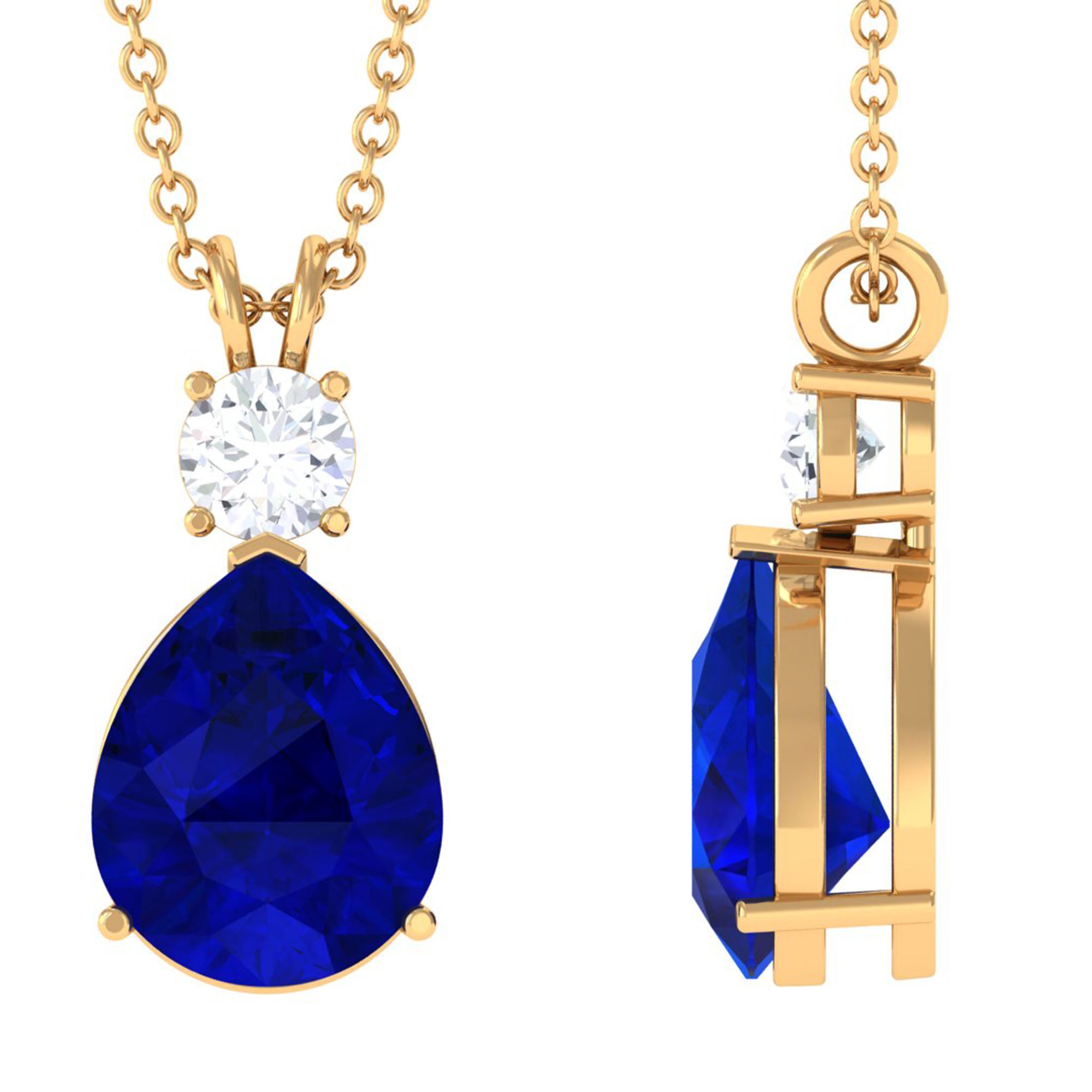 Created Blue Sapphire Teardrop Pendant Necklace Lab Created Blue Sapphire - ( AAAA ) - Quality - Rosec Jewels