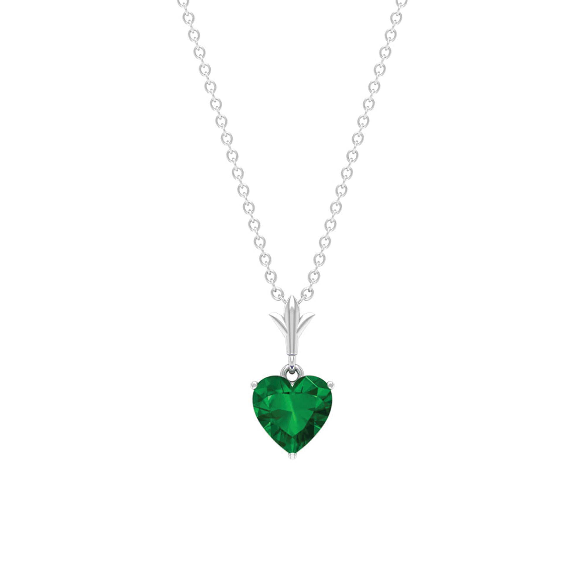 1.5 CT Heart Shape Created Emerald Solitaire Pendant Necklace Lab Created Emerald - ( AAAA ) - Quality - Rosec Jewels