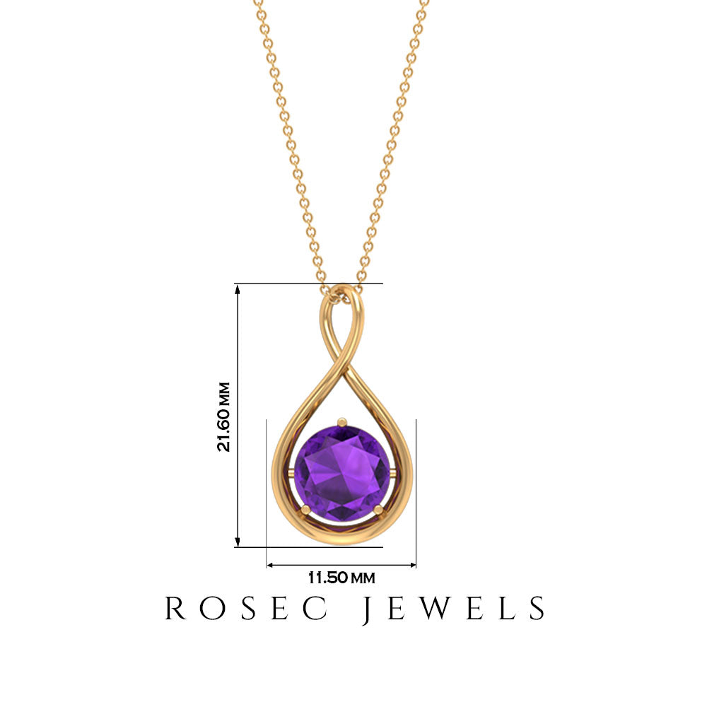 Solitaire Real Amethyst Infinity Pendant Necklace Amethyst - ( AAA ) - Quality - Rosec Jewels