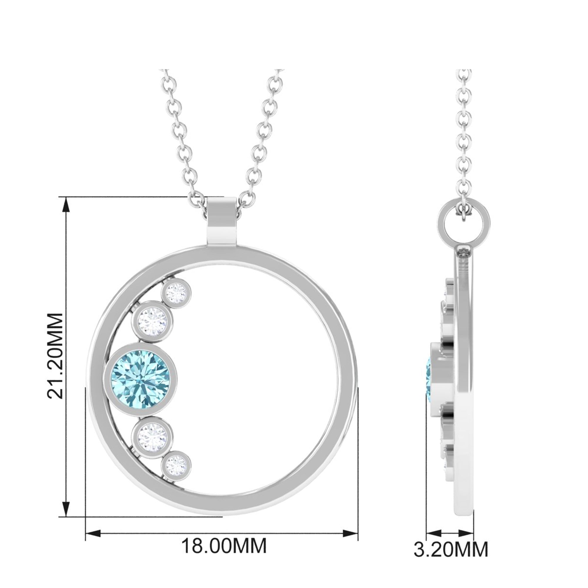 Bezel Set Aquamarine and Diamond Open Circle Pendant Aquamarine - ( AAA ) - Quality - Rosec Jewels