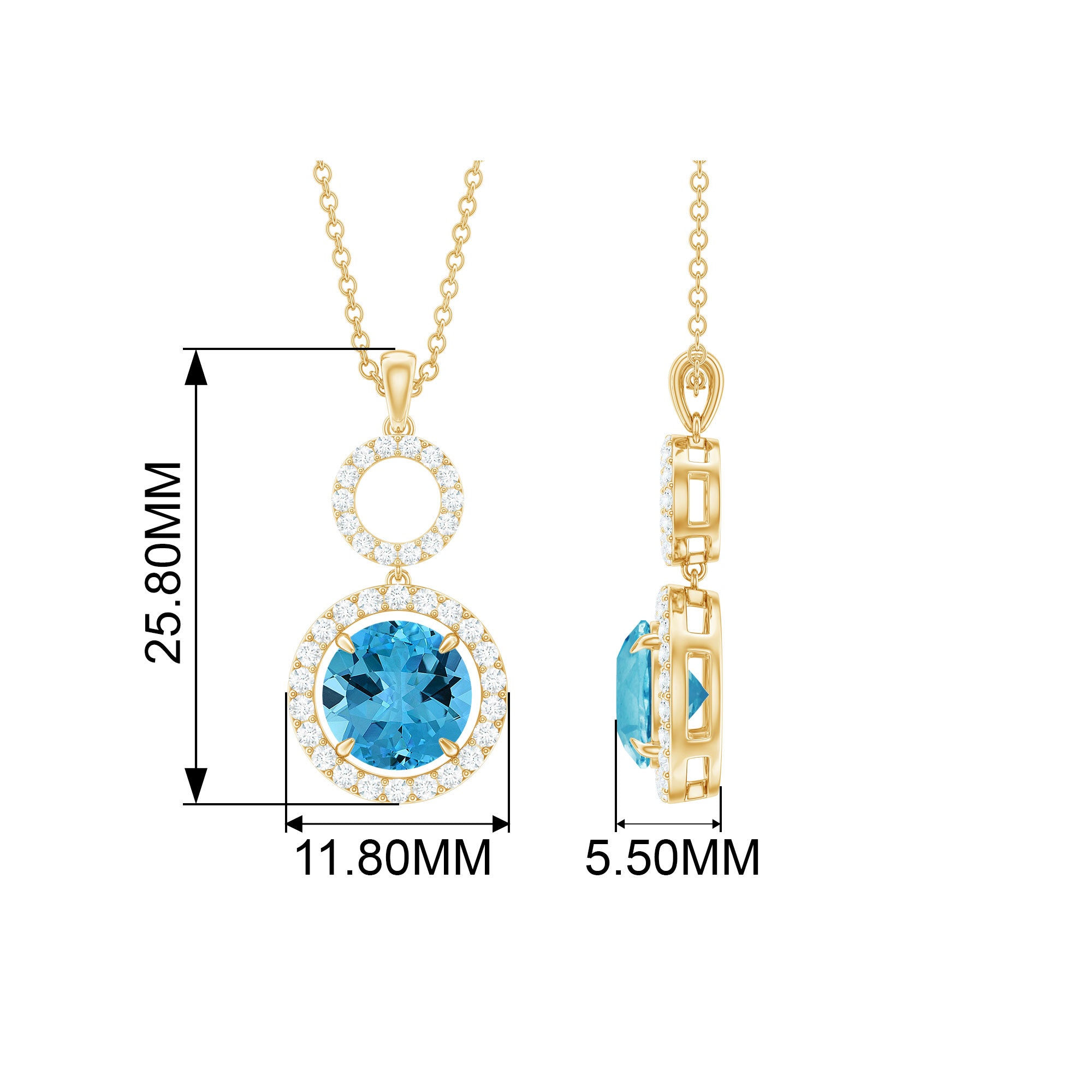 2.50 CT Swiss Blue Topaz Dangle Necklace with Diamond Halo Swiss Blue Topaz - ( AAA ) - Quality - Rosec Jewels