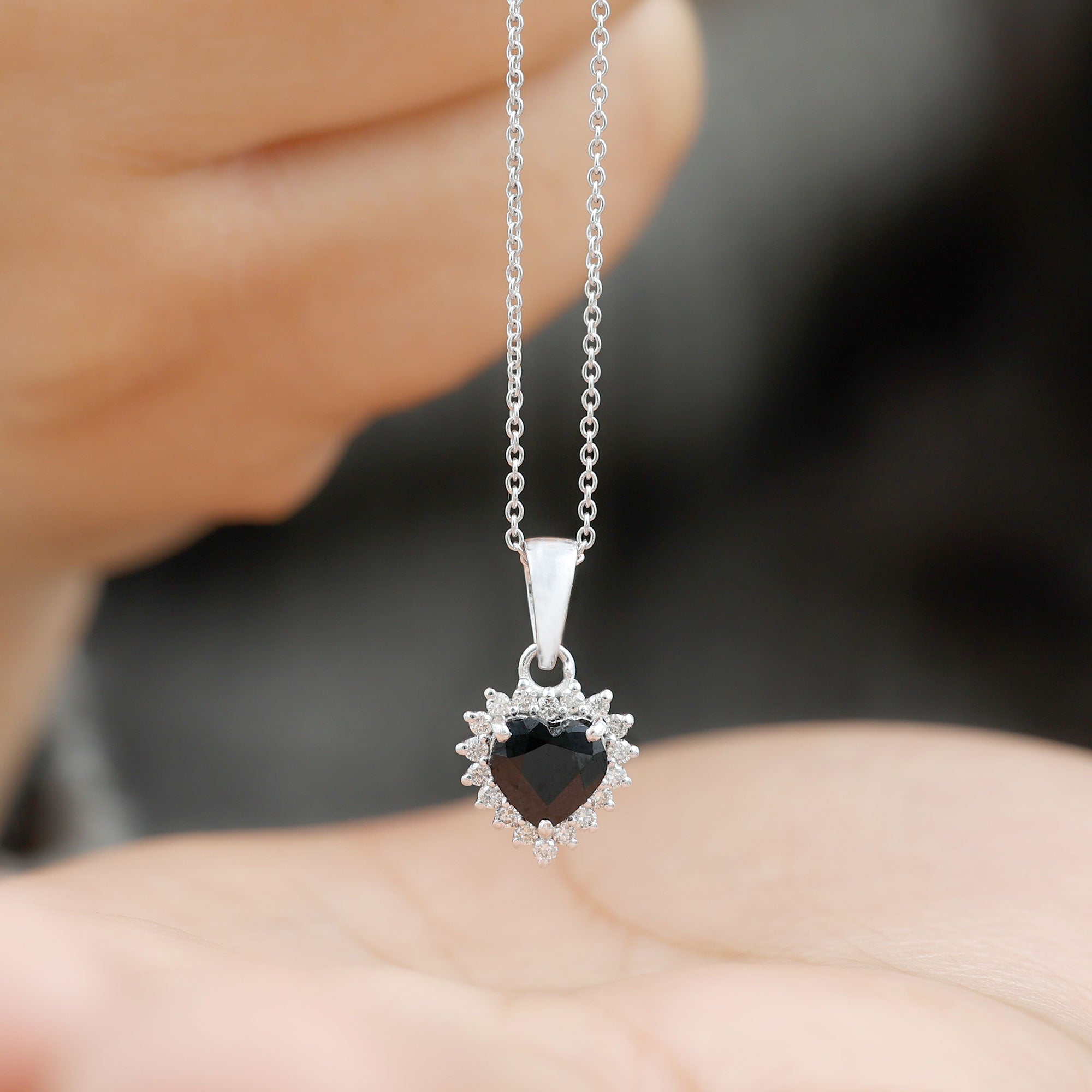 Heart Shape Black Spinel Solitaire Pendant with Moissanite Halo Black Spinel - ( AAA ) - Quality - Rosec Jewels