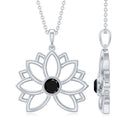 Gold Lotus Flower Pendant with 3 MM Round Cut Black Diamond Black Diamond - ( AAA ) - Quality - Rosec Jewels