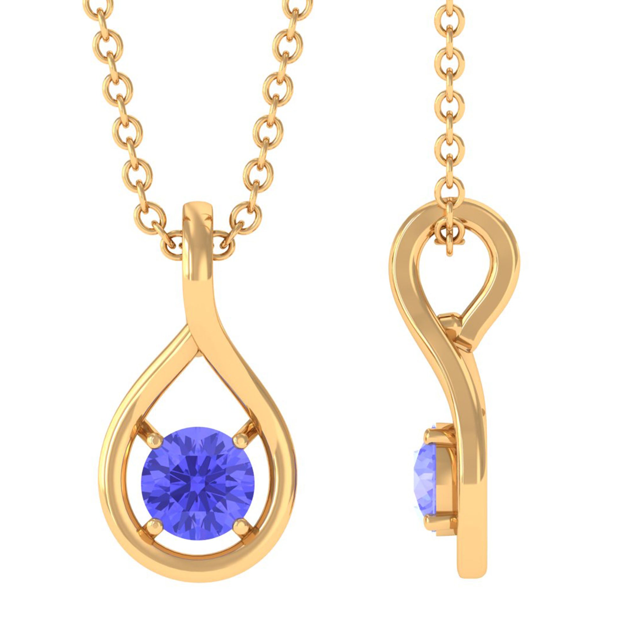 4 MM Tanzanite Solitaire and Gold Teardrop Pendant Tanzanite - ( AAA ) - Quality - Rosec Jewels