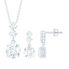 5.25 CT Moissanite 3 Stone Drop Dangle Earring and Necklace Set Moissanite - ( D-VS1 ) - Color and Clarity - Rosec Jewels