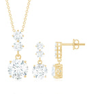 5.25 CT Moissanite 3 Stone Drop Dangle Earring and Necklace Set Moissanite - ( D-VS1 ) - Color and Clarity - Rosec Jewels