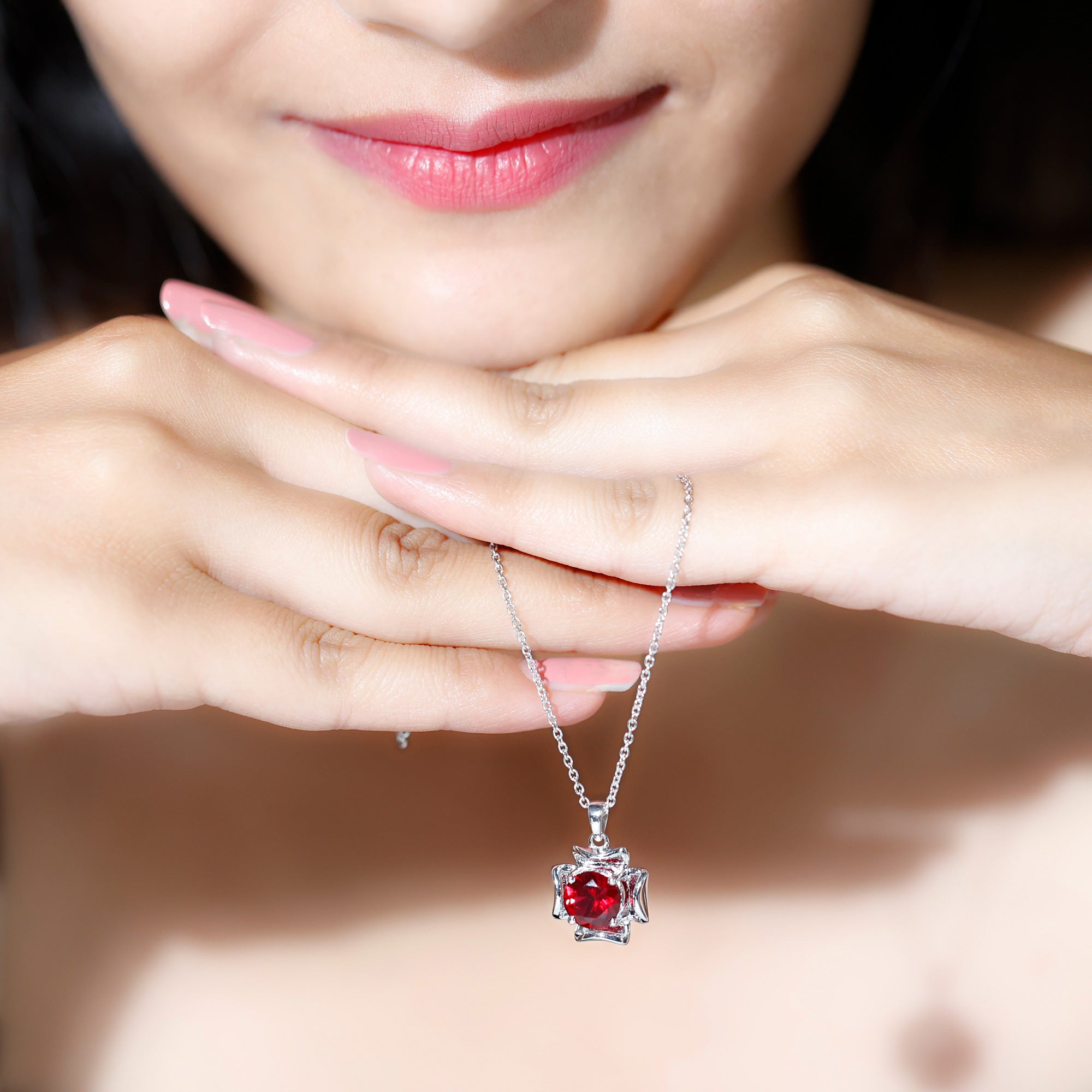 2.25 CT Art Deco Created Ruby Solitaire Necklace Lab Created Ruby - ( AAAA ) - Quality - Rosec Jewels