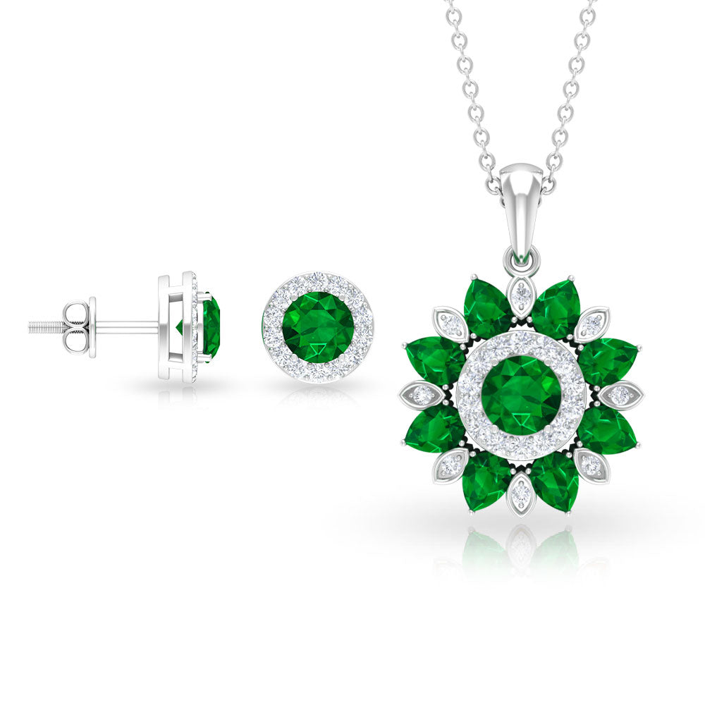 3 CT Emerald and Moissanite Floral jewelry Set Emerald - ( AAA ) - Quality - Rosec Jewels