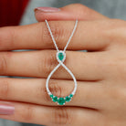 Emerald and Diamond Teardrop Necklace with Graduated Style Emerald - ( AAA ) - Quality - Rosec Jewels