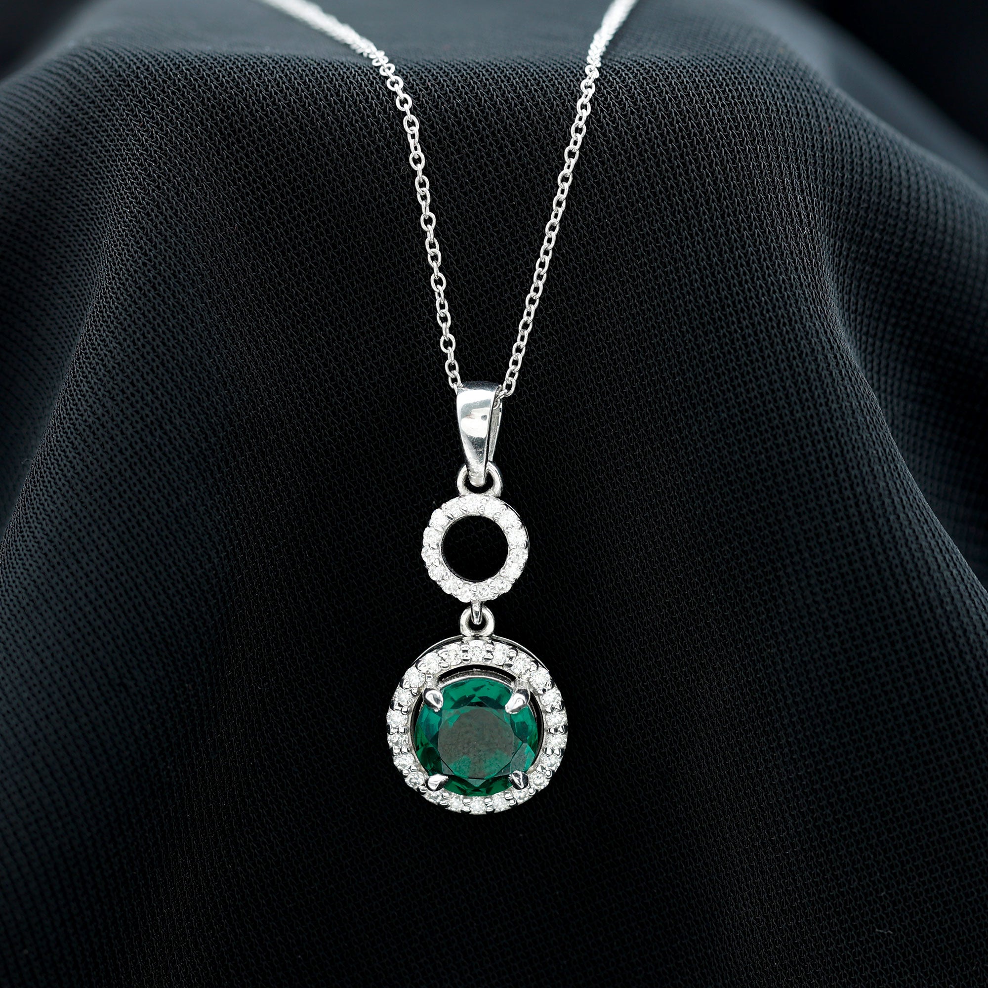 2.75 CT Certified Lab Created Emerald Silver Dangle Necklace with Zircon Lab Created Emerald - ( AAAA ) - Quality 92.5 Sterling Silver - Rosec Jewels