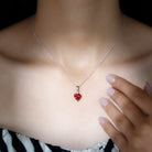 2 CT Created Ruby Silver Heart Pendant Necklace with Zircon - Rosec Jewels