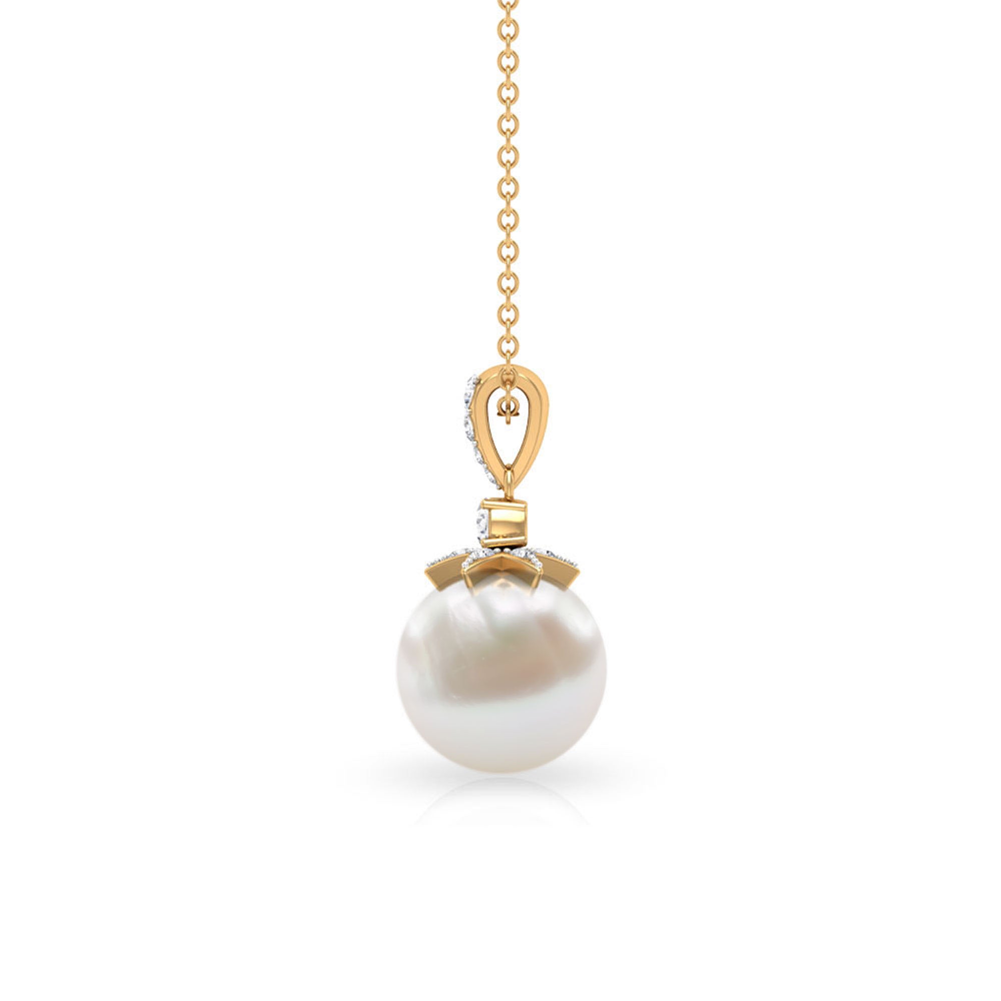 Real Freshwater Pearl and Diamond Drop Pendant Necklace Freshwater Pearl - ( AAA ) - Quality - Rosec Jewels