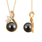 Tahitian Pearl and Diamond Minimal Pendant with Leaf Motif Tahitian pearl - ( AAA ) - Quality - Rosec Jewels