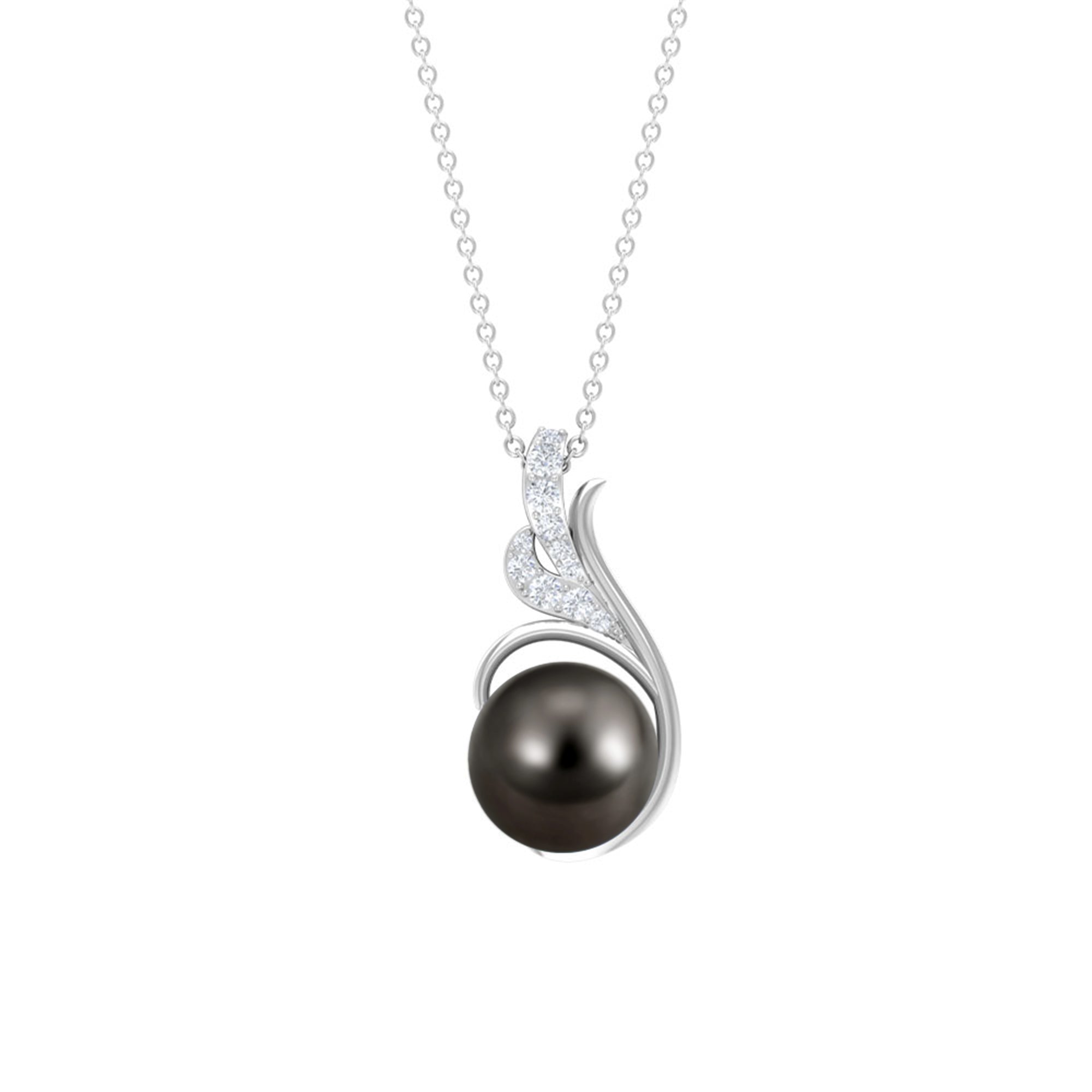 Elegant Black Tahitian Pearl Designer Pendant with Diamond Tahitian pearl - ( AAA ) - Quality - Rosec Jewels