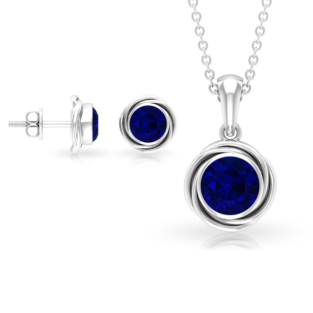 2.25 CT Lab Created Blue Sapphire Swirl Jewelry Set Lab Created Blue Sapphire - ( AAAA ) - Quality - Rosec Jewels