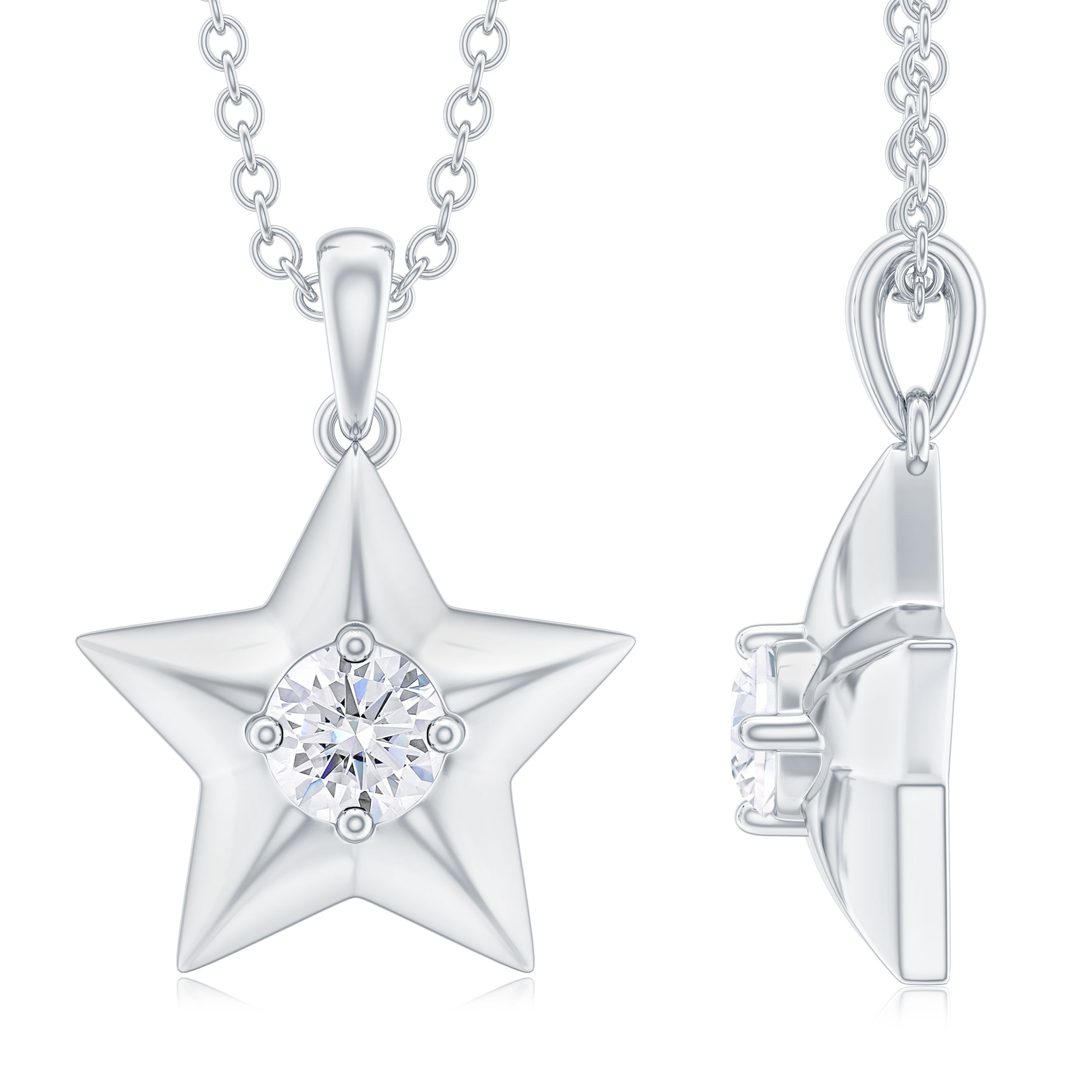 Gold Diamond Star Pendant Necklace Diamond - ( HI-SI ) - Color and Clarity - Rosec Jewels