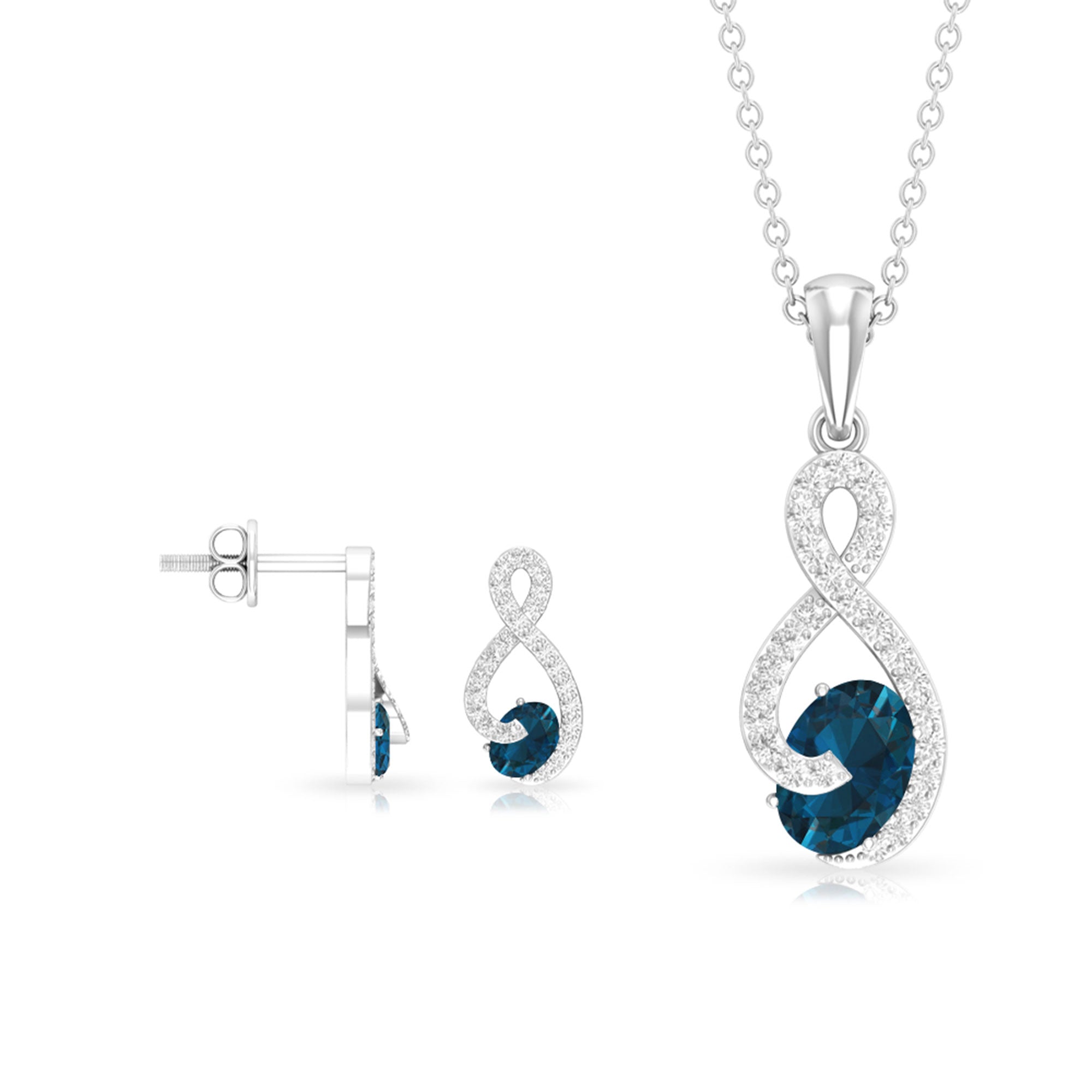 2 CT Oval Cut London Blue Topaz Solitaire Infinity jewelry Set with Diamond stones London Blue Topaz - ( AAA ) - Quality - Rosec Jewels