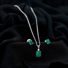 Oval Cut Emerald Solitaire Pendant and Earrings set with Moissanite Emerald - ( AAA ) - Quality - Rosec Jewels