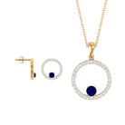 Created Blue Sapphire Eternity Pendant And Earrings Set With Moissanite Lab Created Blue Sapphire - ( AAAA ) - Quality - Rosec Jewels