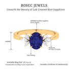 Oval Created Blue Sapphire Solitaire Ring with Diamond Trio Lab Created Blue Sapphire - ( AAAA ) - Quality - Rosec Jewels