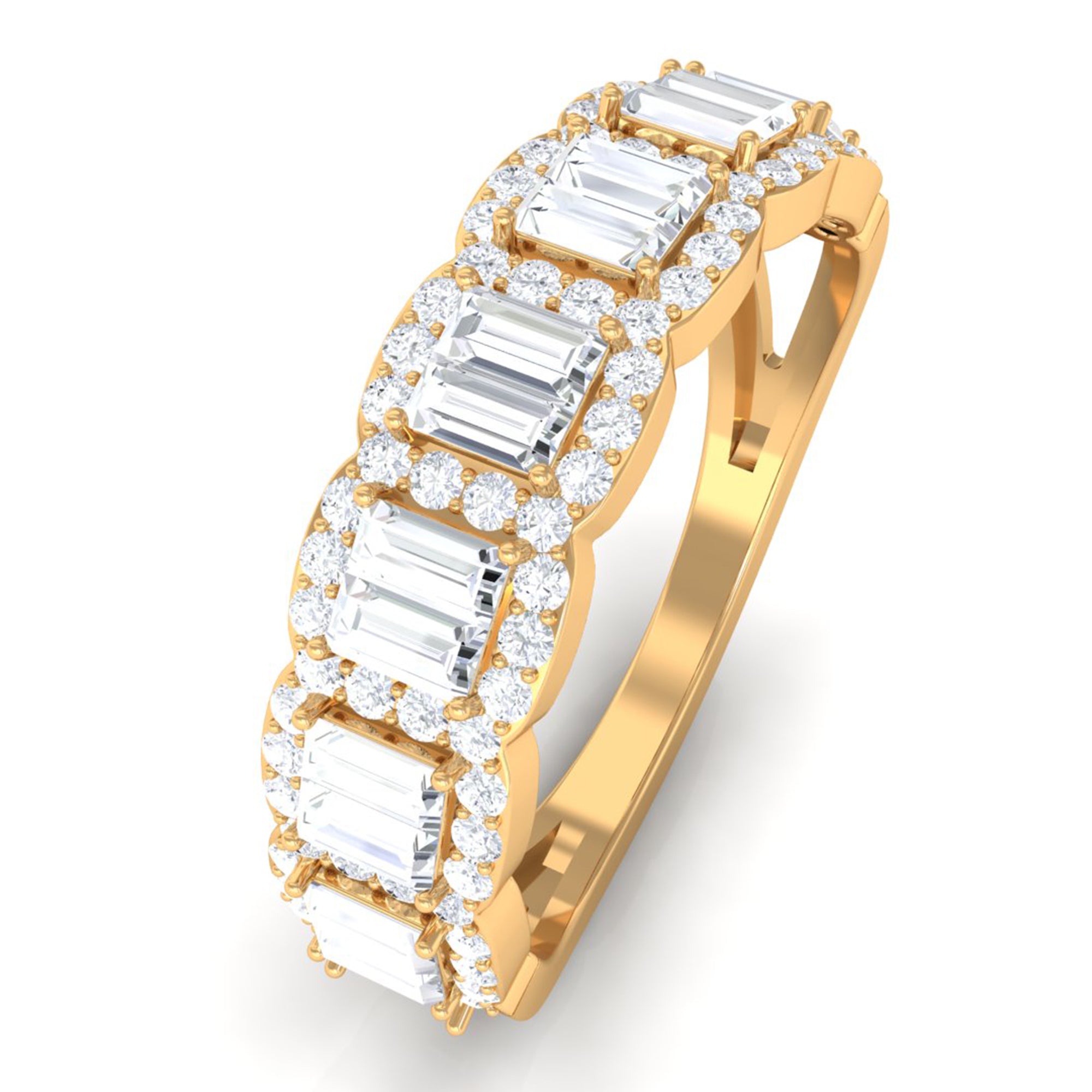 Designer Baguette Moissanite Half Eternity Band Ring Moissanite - ( D-VS1 ) - Color and Clarity - Rosec Jewels