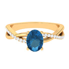 London Blue Topaz Crossover Engagement Ring with Diamond Side Stone London Blue Topaz - ( AAA ) - Quality - Rosec Jewels