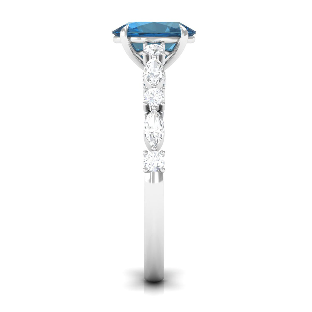 2.25 CT Solitaire Accent Ring with Created London Blue Topaz and Diamond London Blue Topaz - ( AAA ) - Quality - Rosec Jewels