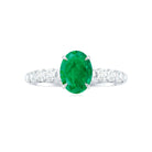 Oval shape Emerald Solitaire Engagement Ring with Diamond Side Stones Emerald - ( AAA ) - Quality - Rosec Jewels