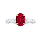 2.25 CT Oval Cut Created Ruby Solitaire Engagement Ring with Diamond Side Stones Lab Created Ruby - ( AAAA ) - Quality - Rosec Jewels