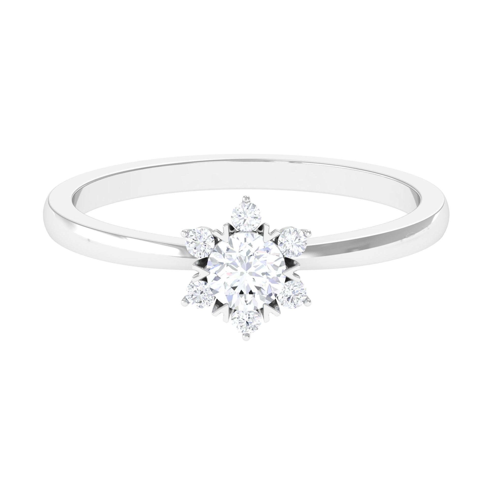 Round Moissanite Flower Promise Ring Moissanite - ( D-VS1 ) - Color and Clarity - Rosec Jewels