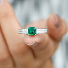 Asscher Cut Lab Grown Emerald Engagement Ring with Diamond Side Stones Lab Created Emerald - ( AAAA ) - Quality - Rosec Jewels