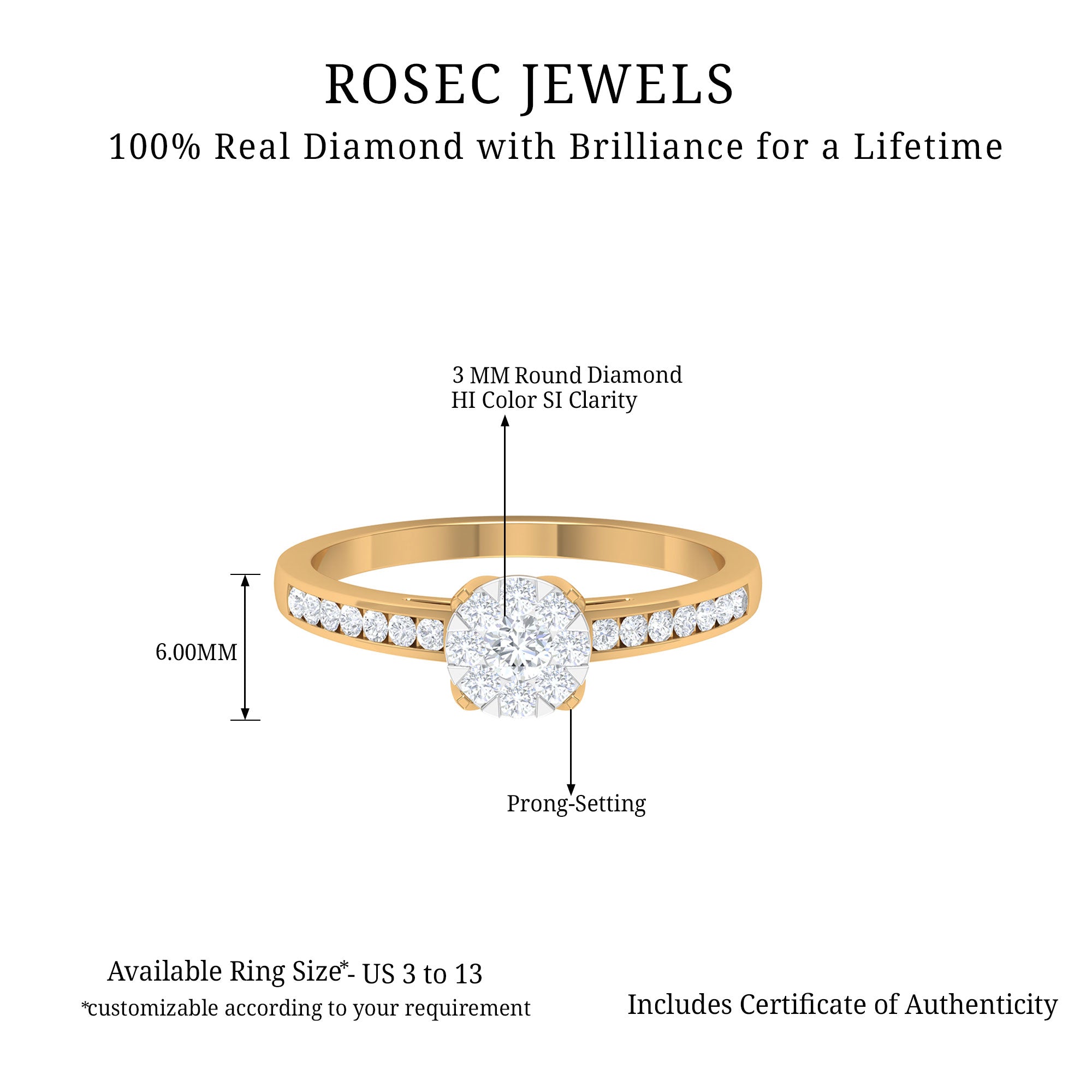 Illusion Set Diamond Engagement Ring Diamond - ( HI-SI ) - Color and Clarity - Rosec Jewels