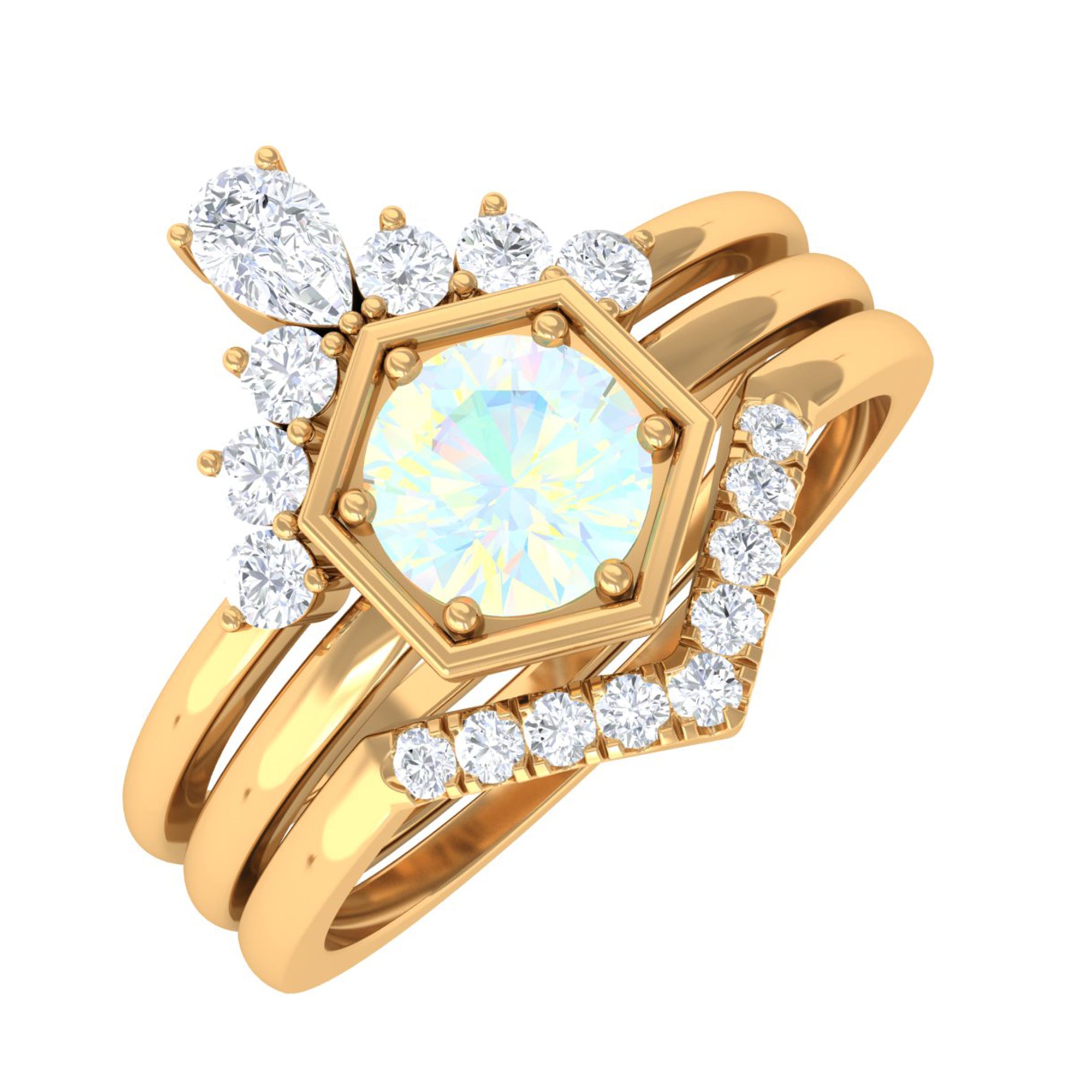 1 CT Classic Ethiopian Opal and Diamond Wedding Ring Set Ethiopian Opal - ( AAA ) - Quality - Rosec Jewels