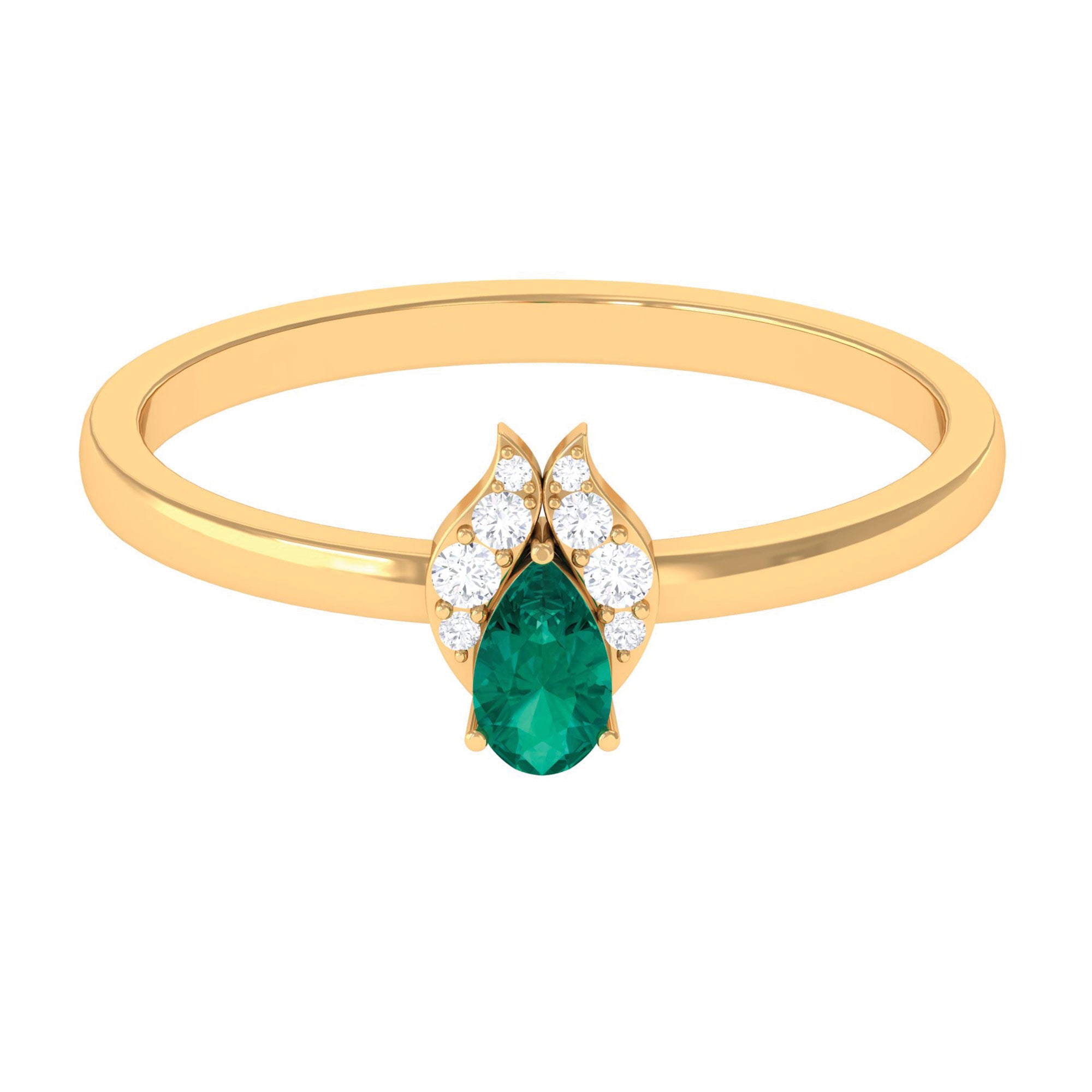 0.25 CT Pear Shape Emerald Promise Ring with Diamond Emerald - ( AAA ) - Quality - Rosec Jewels