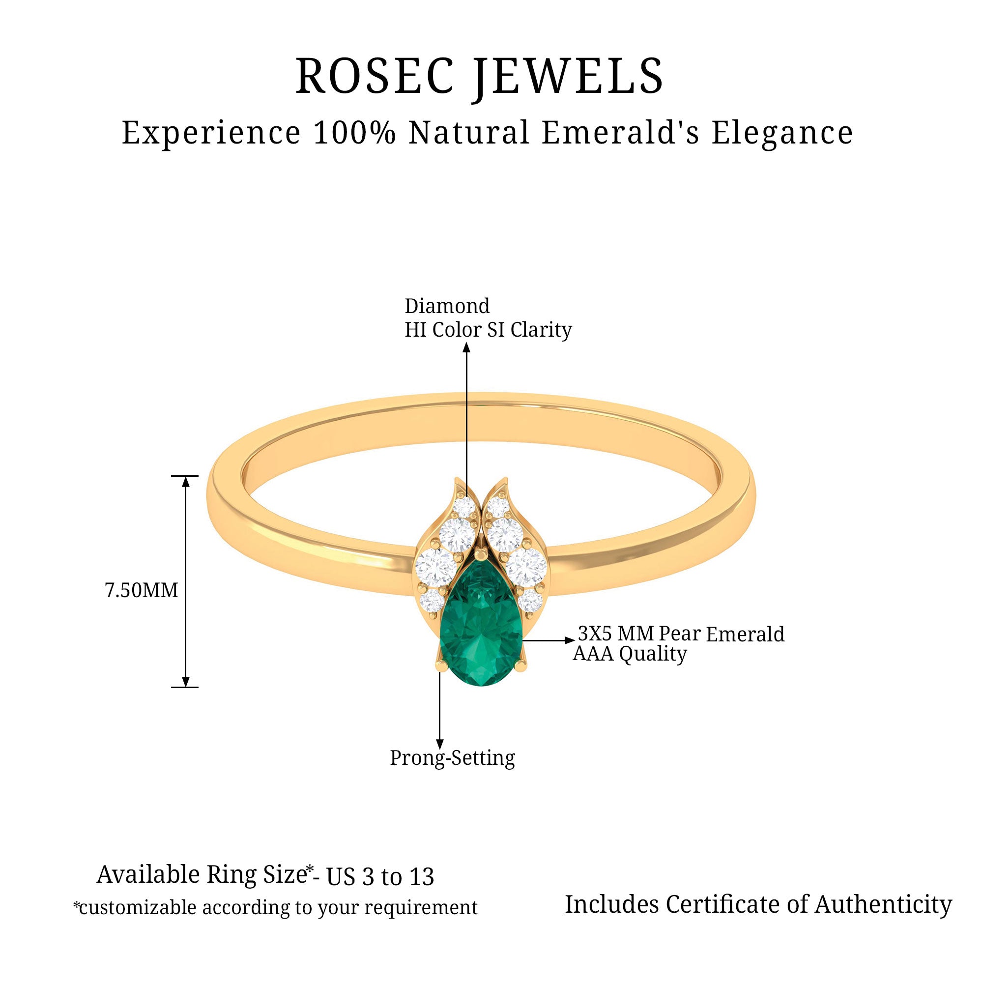 0.25 CT Pear Shape Emerald Promise Ring with Diamond Emerald - ( AAA ) - Quality - Rosec Jewels