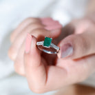 Real Emerald Solitaire Engagement Ring with Diamond Side Stones Emerald - ( AAA ) - Quality - Rosec Jewels