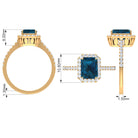 Emerald Cut London Blue Topaz Halo Engagement Ring with Diamond London Blue Topaz - ( AAA ) - Quality - Rosec Jewels