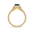 Emerald Cut London Blue Topaz Halo Engagement Ring with Diamond London Blue Topaz - ( AAA ) - Quality - Rosec Jewels