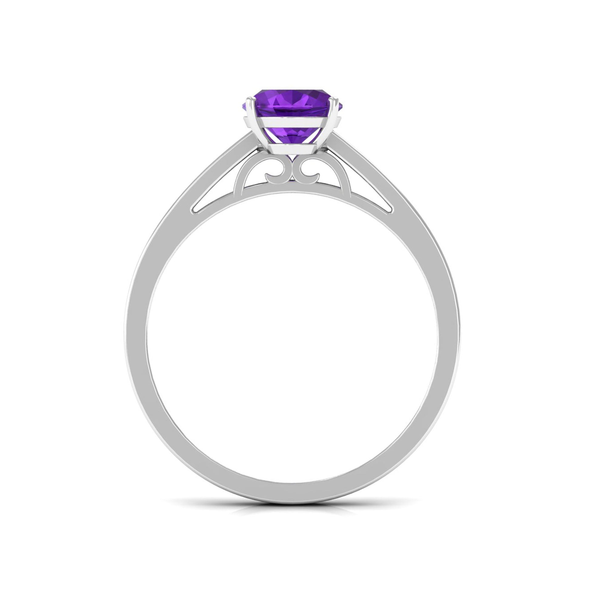 4 Prong Set Amethyst Solitaire and Diamond Ring Amethyst - ( AAA ) - Quality - Rosec Jewels