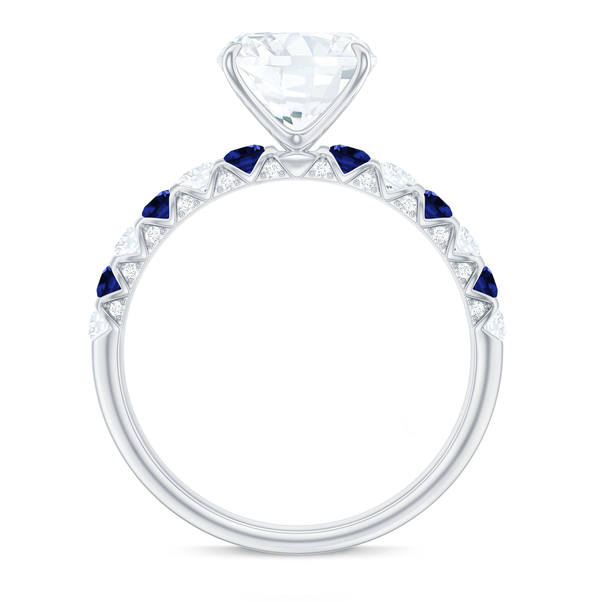 Rosec Jewels-2.75 CT Moissanite Solitaire Ring with Created Blue Sapphire