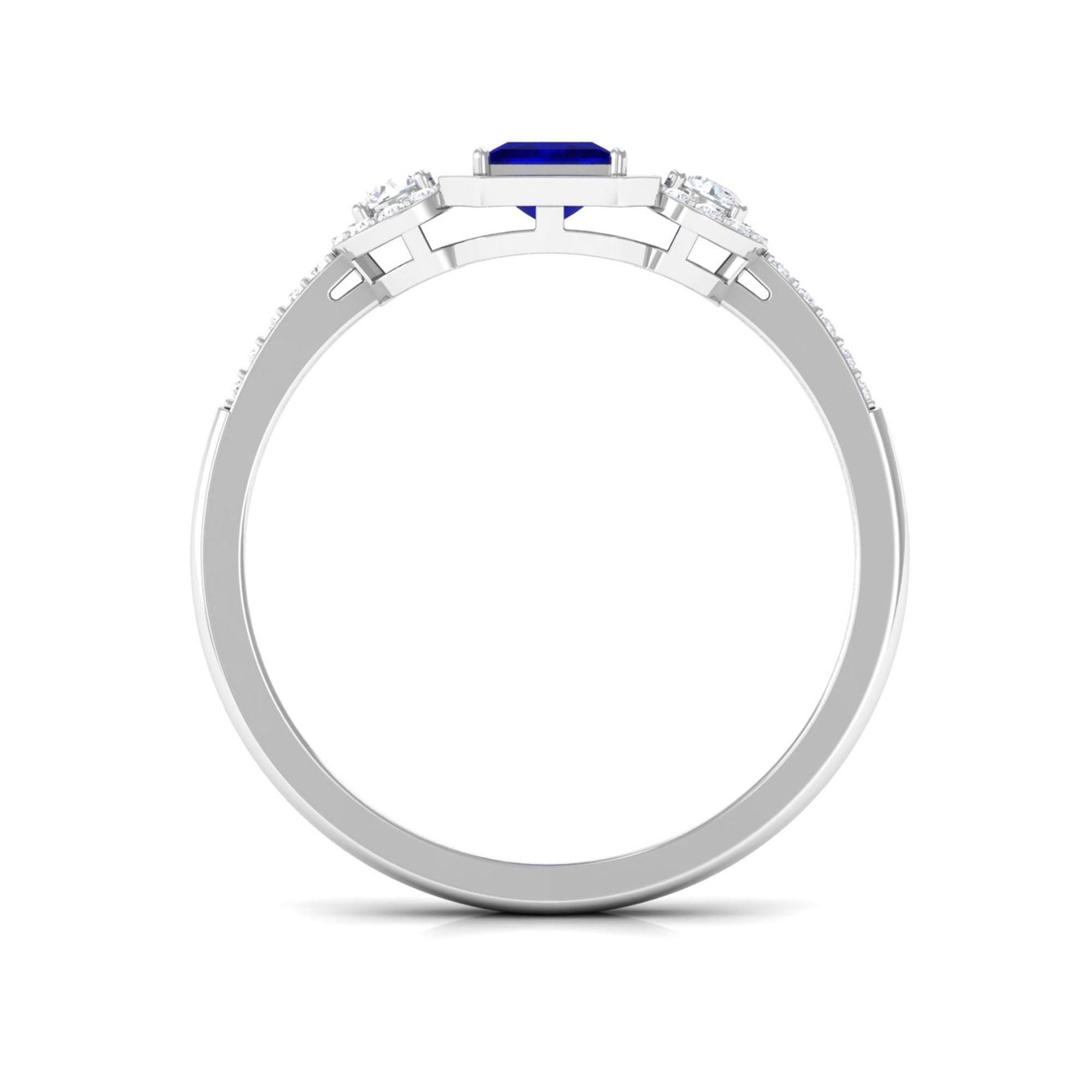 3/4 CT Princess Cut Blue Sapphire and Diamond Engagement Ring Blue Sapphire - ( AAA ) - Quality - Rosec Jewels