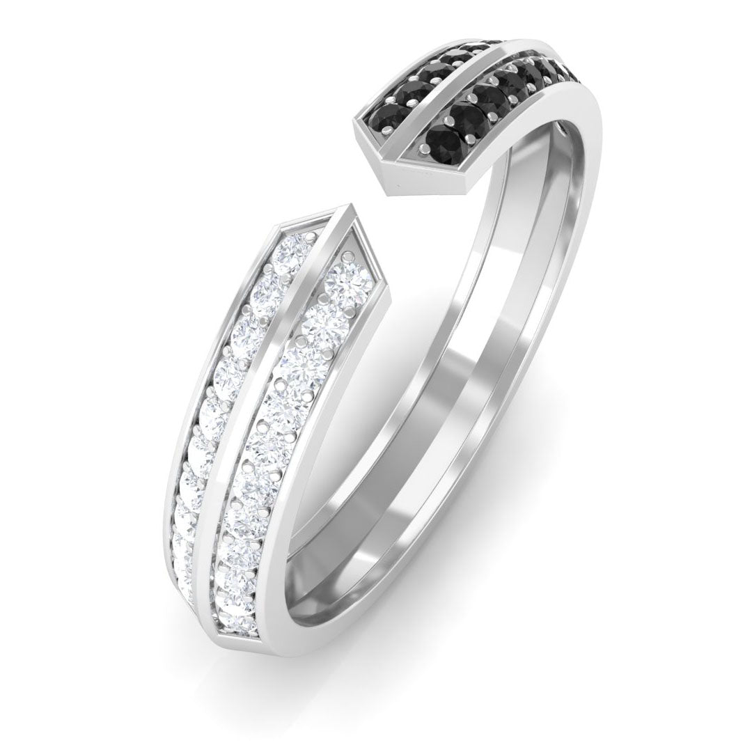 1/2 CT Black and White Diamond Contemporary Cuff Eternity Ring Black Diamond - ( AAA ) - Quality - Rosec Jewels