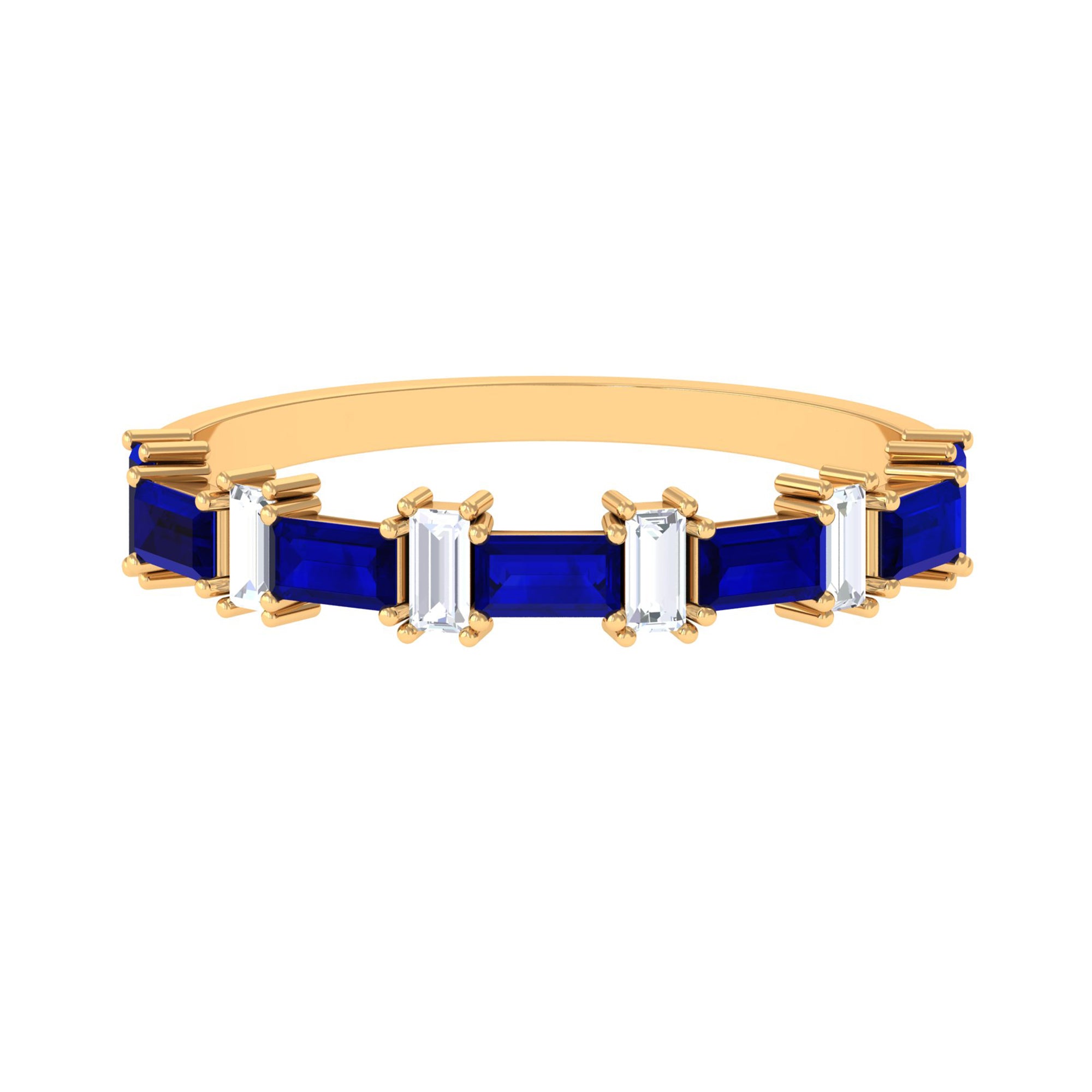 Blue Sapphire and Diamond Half Eternity Ring Blue Sapphire - ( AAA ) - Quality - Rosec Jewels