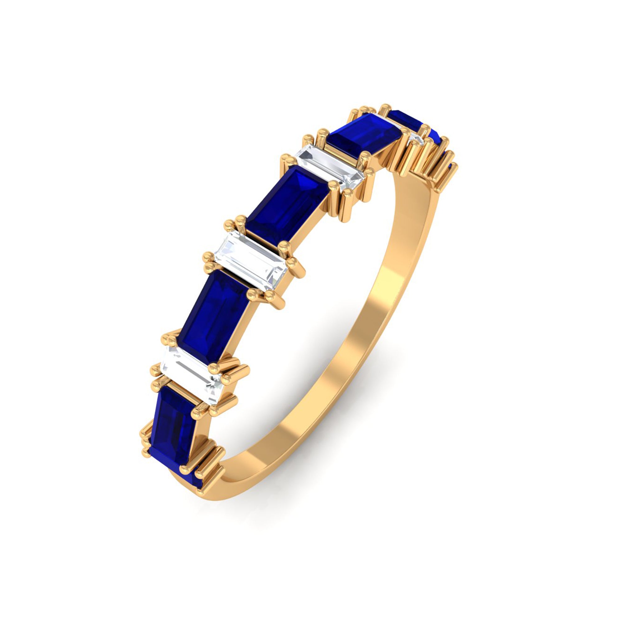 Blue Sapphire and Diamond Half Eternity Ring Blue Sapphire - ( AAA ) - Quality - Rosec Jewels