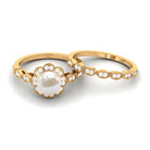 Freshwater Pearl and Diamond Wedding Ring Set Freshwater Pearl - ( AAA ) - Quality - Rosec Jewels