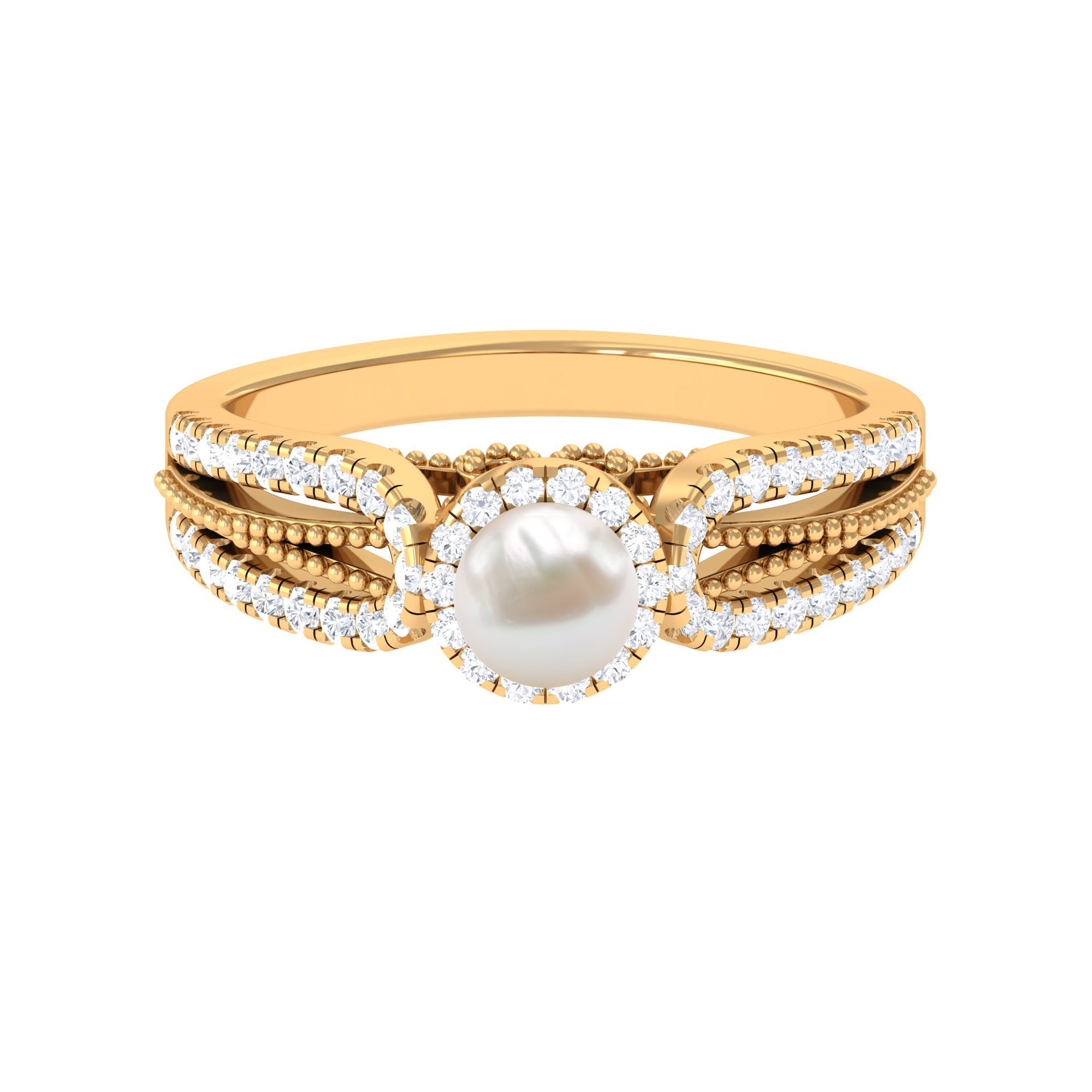 2.50 CT Freshwater Pearl and Diamond Engagement Ring with Beaded Gold Freshwater Pearl - ( AAA ) - Quality - Rosec Jewels