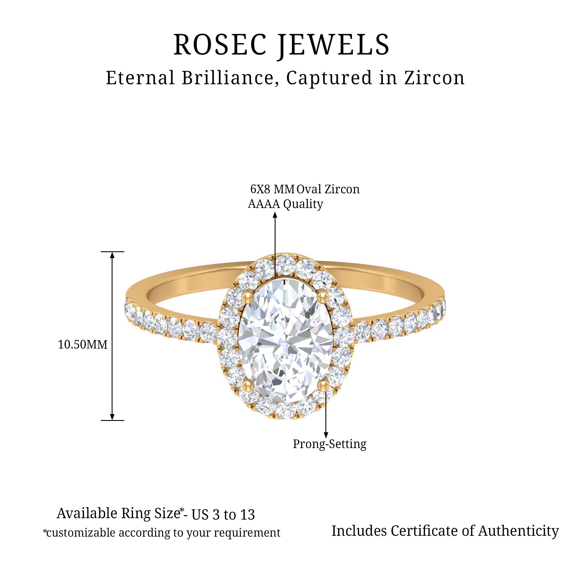 Oval Zircon Halo Engagement Ring Zircon - ( AAAA ) - Quality - Rosec Jewels