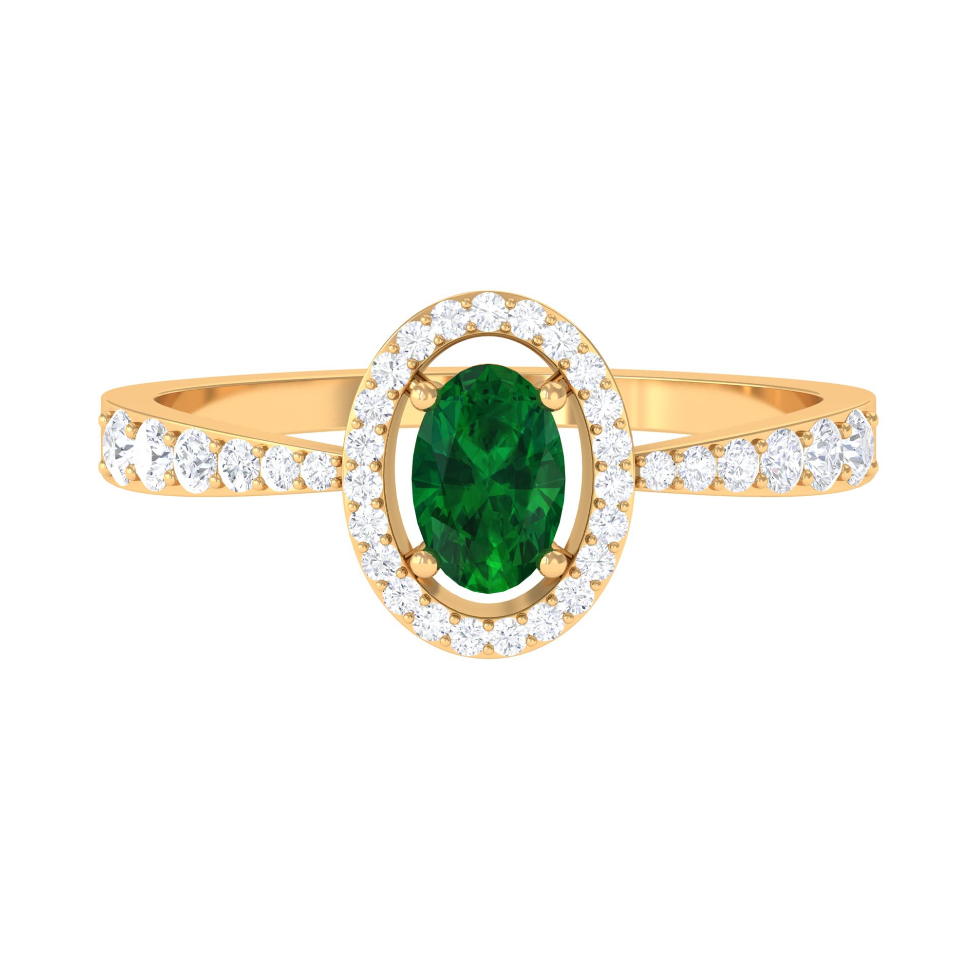 Oval shape Emerald and Diamond Halo Engagement Ring Emerald - ( AAA ) - Quality - Rosec Jewels