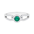 Split Shank Engagement Ring with Emerald and Diamond Emerald - ( AAA ) - Quality - Rosec Jewels